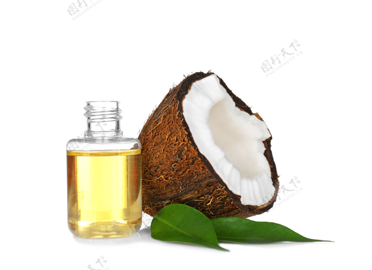 产品白色的香水瓶和椰子瓶子芳香疗法透明