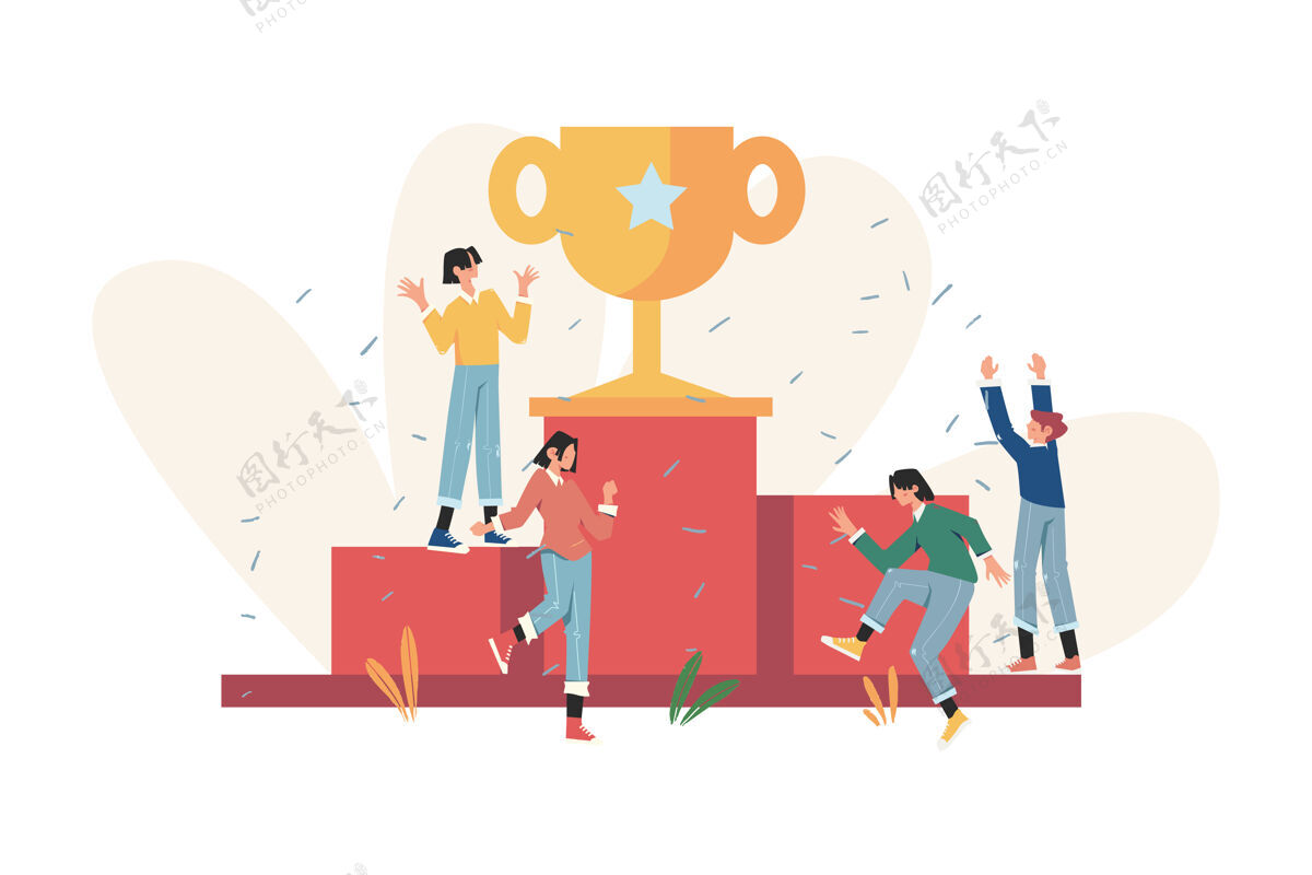 成就人们站在领奖台上庆祝最佳成绩获得者奖胜利团体奖励