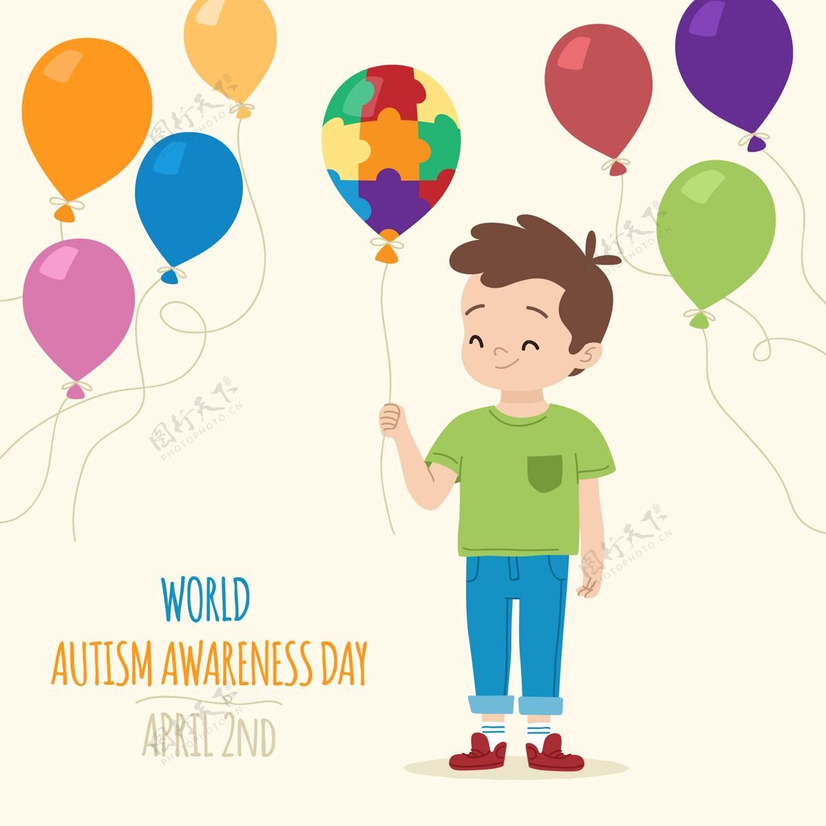 国际手绘世界自闭症意识日插图手绘活动4月2日