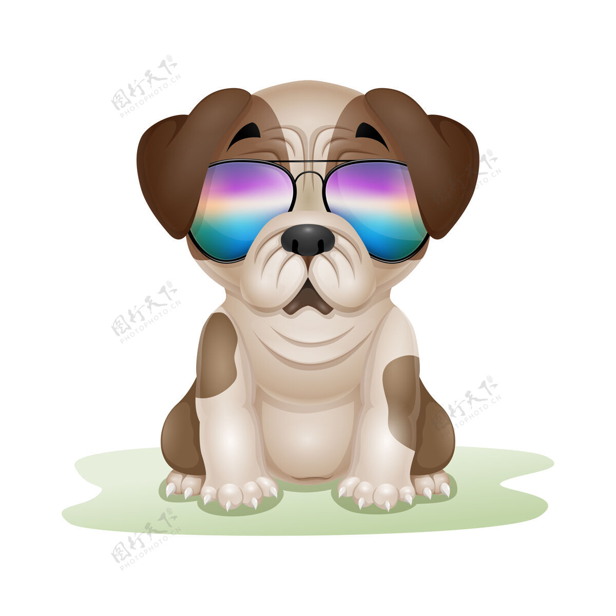 人物可爱的小狗哈巴狗卡通在太阳镜小狗狗卡通