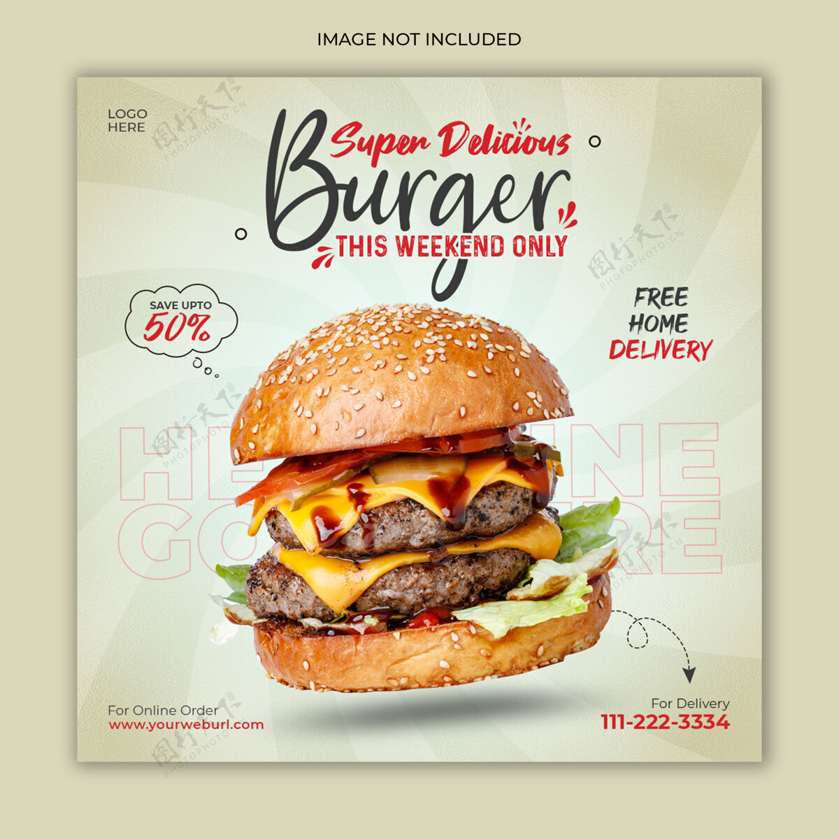 海报新鲜汉堡社交媒体发布广告横幅模板Instagram促销餐厅