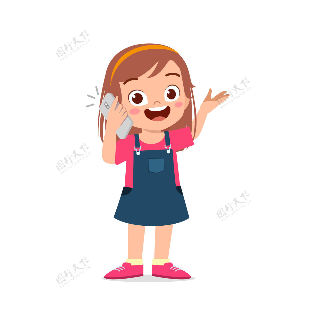 小工具可爱的小女孩用手机说话通话通讯通话