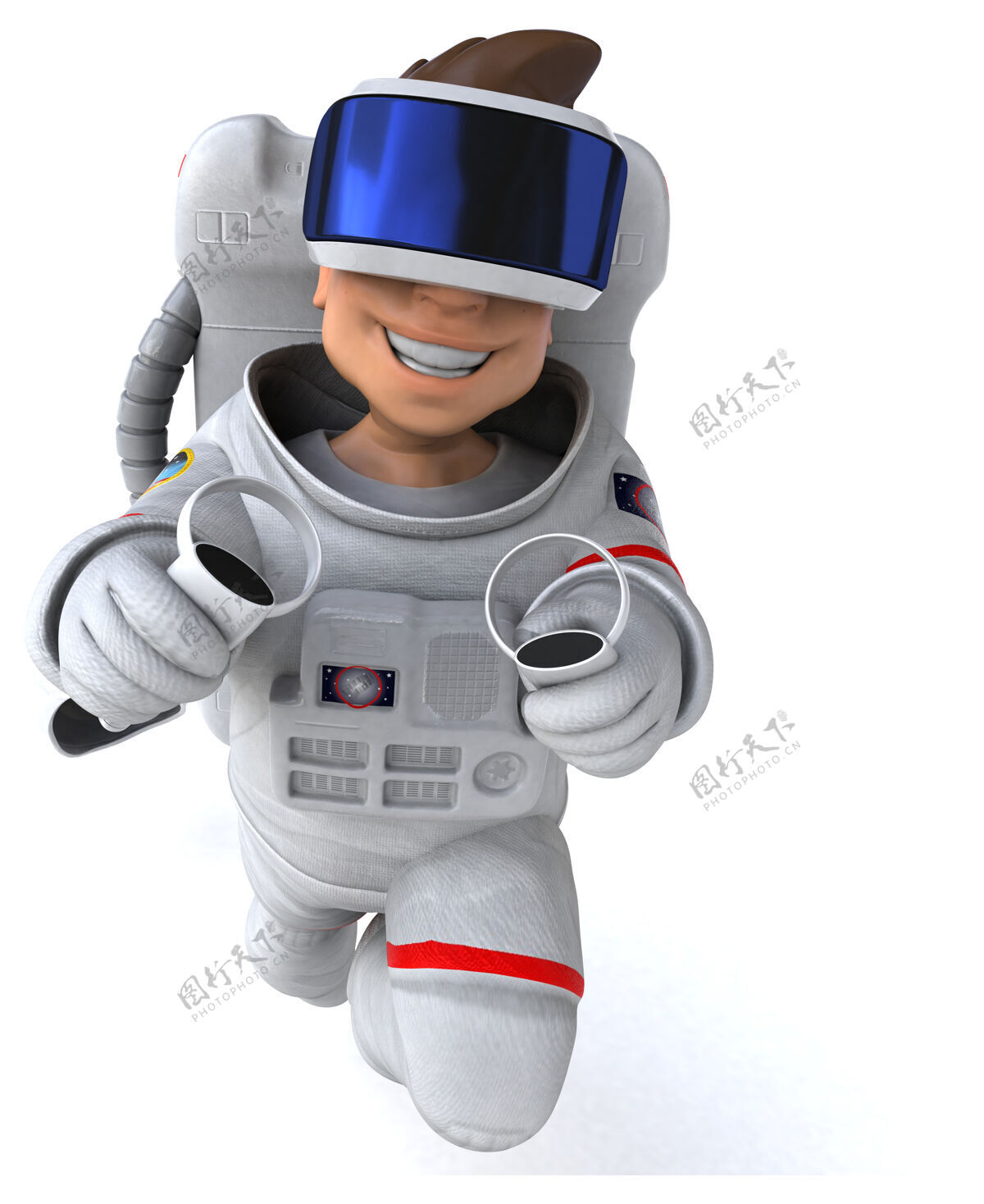 电子有趣的宇航员与虚拟现实头盔插图体验播放器视频