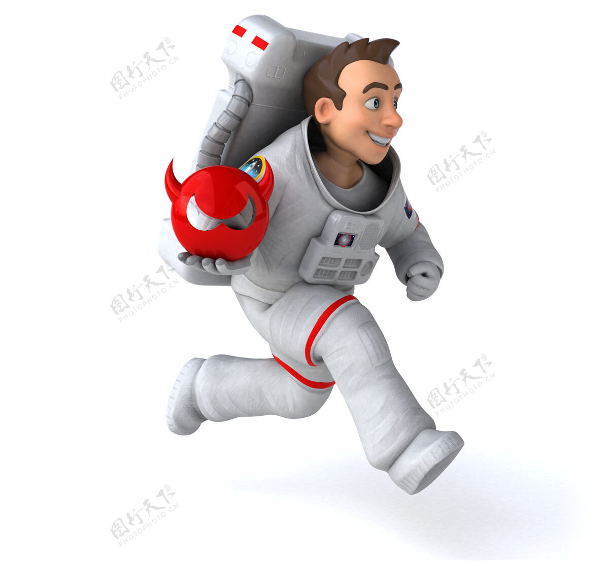 探索有趣的宇航员三维插图举行恶魔头发现未来3d