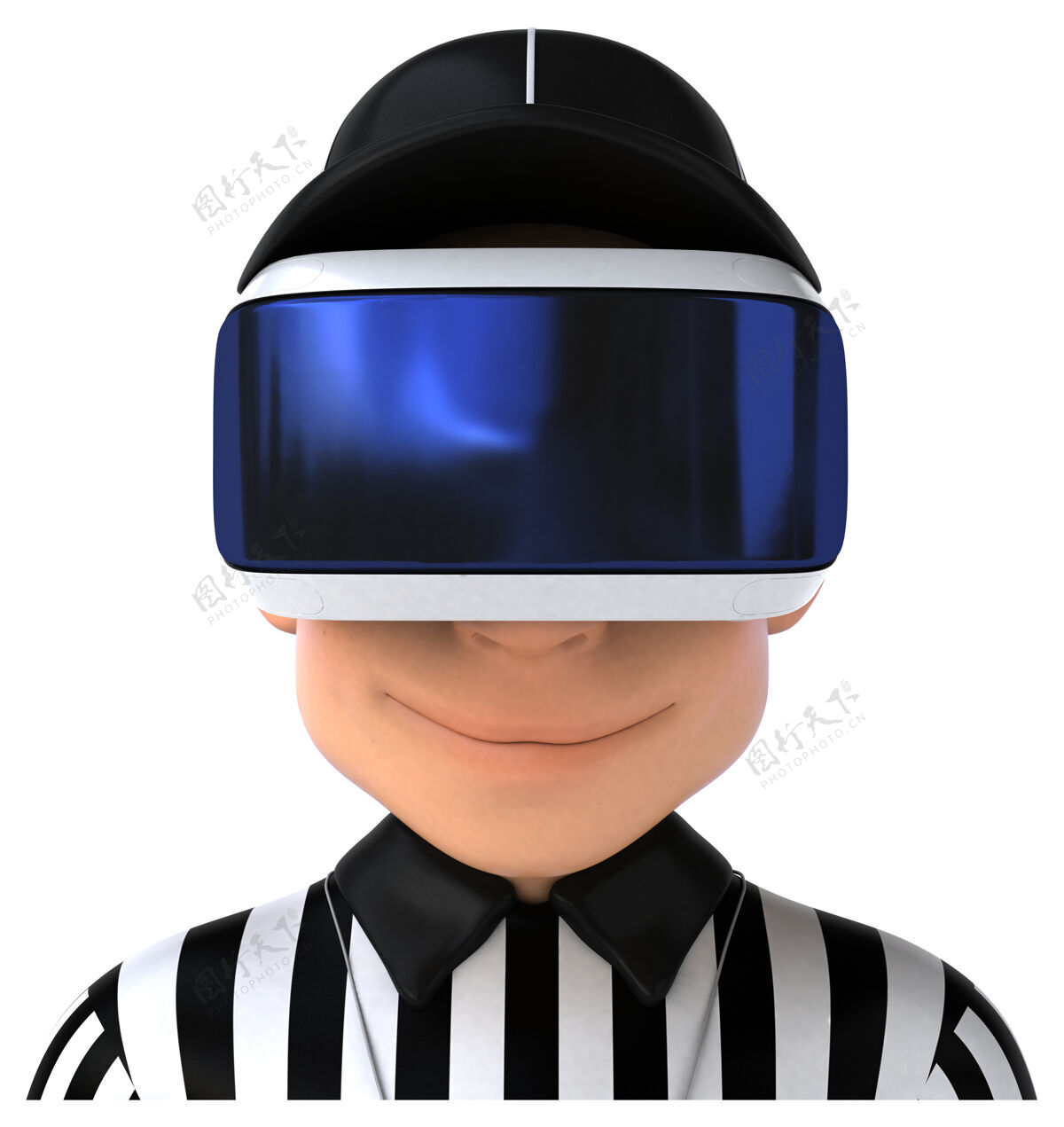 虚拟现实有趣的插图裁判与虚拟现实头盔人球员足球