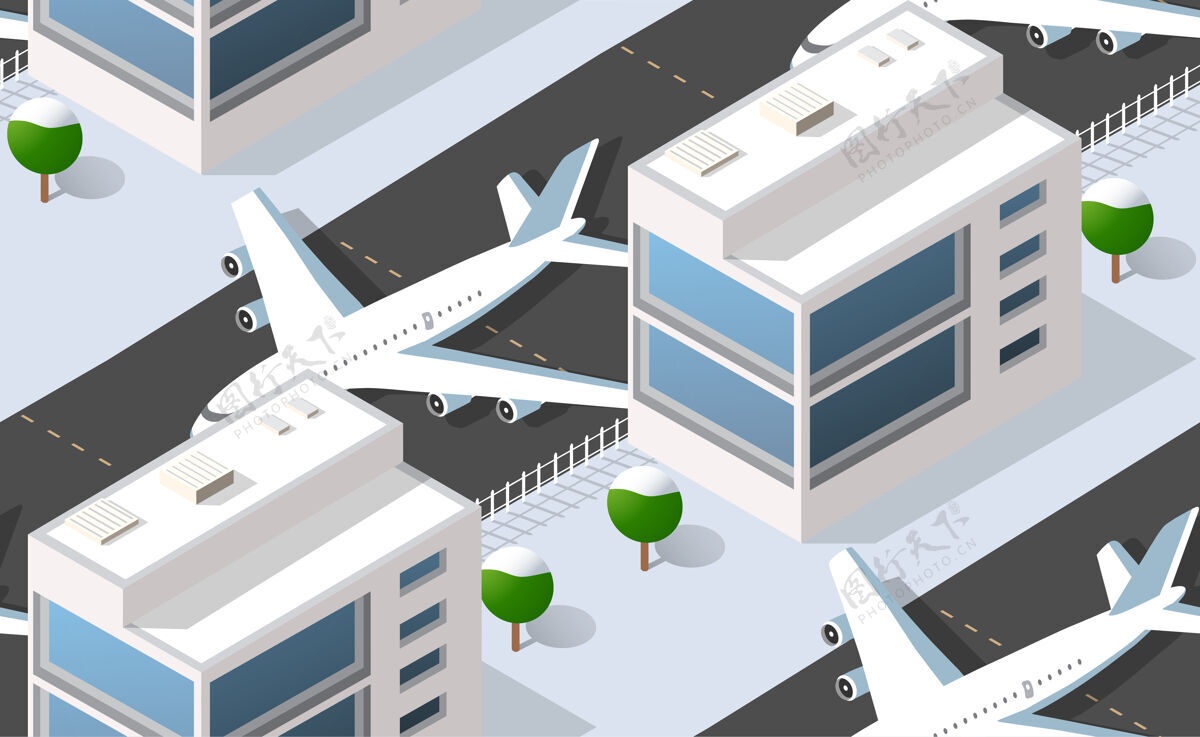 着陆无缝模式等距城市机场与运输机和跑道城市飞机运输