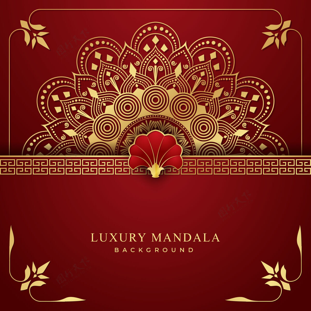 伊斯兰豪华曼荼罗背景与金色和红色组合蔓藤花纹装饰豪华背景
