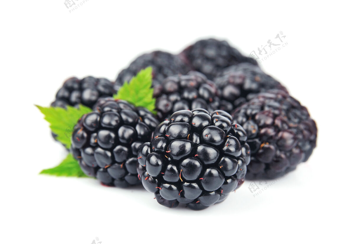 水果带叶子的甜果汁黑莓水果黑莓健康果汁