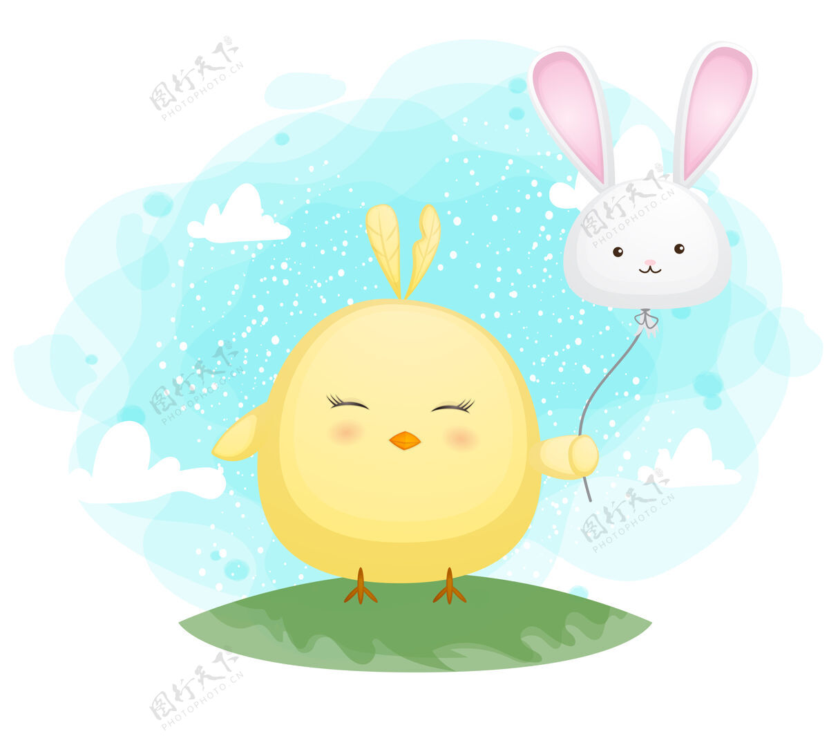 气球可爱的微笑的小鸡们拿着兔子气球人物卡通装饰