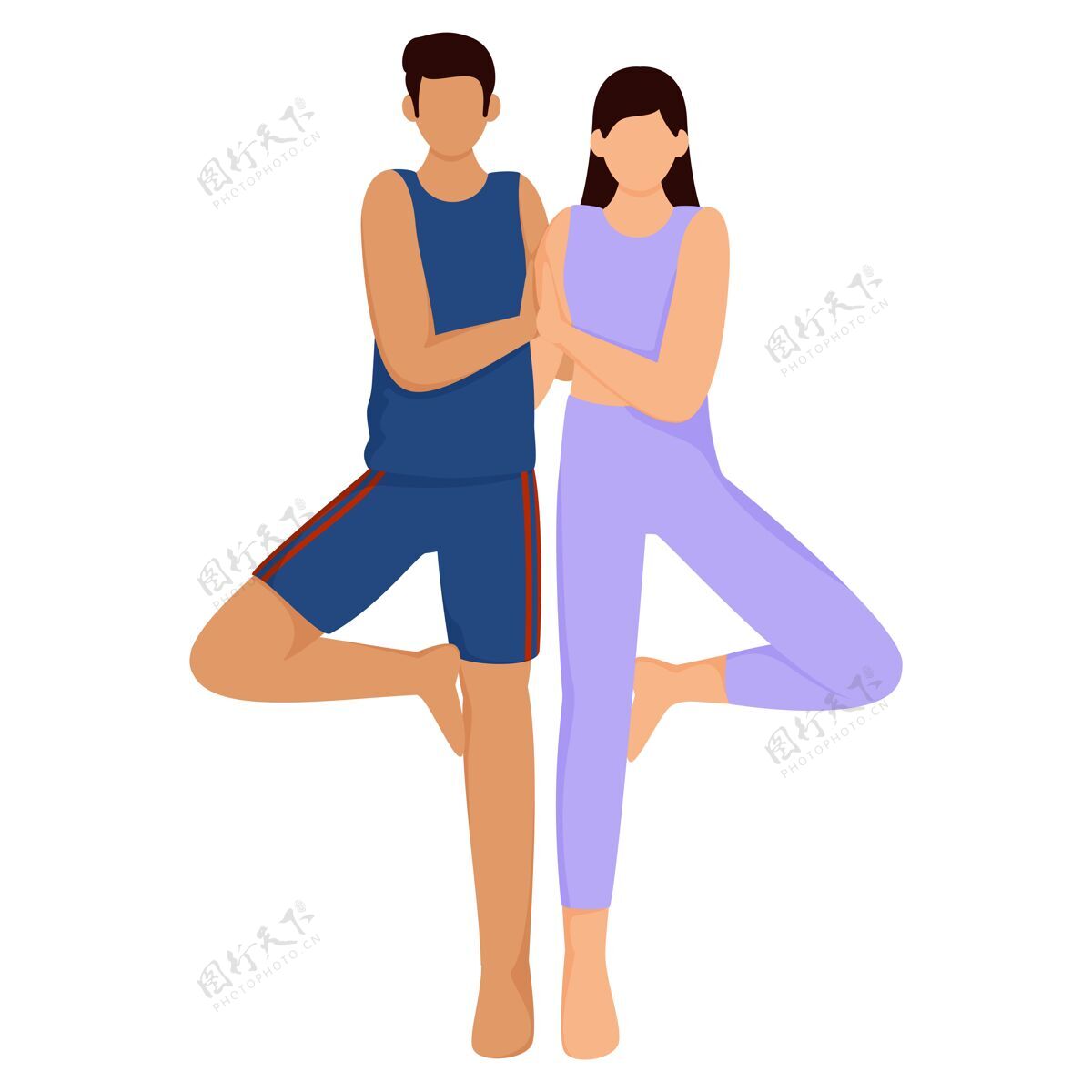 健身一对不要脸的年轻夫妇站在一起做着姿势无脸年轻人成人