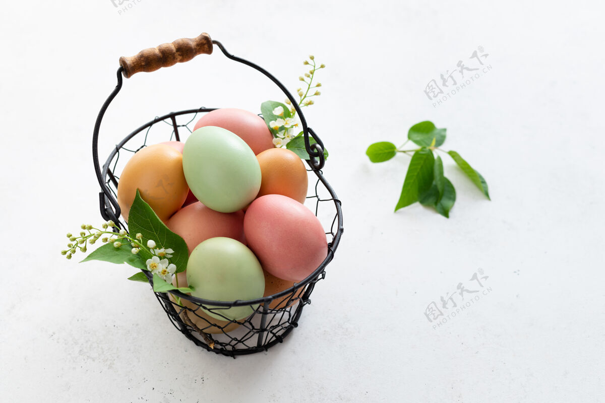 染色复活节彩篮鸡蛋天然的用香料和香草做的蛋染料礼物植物有机