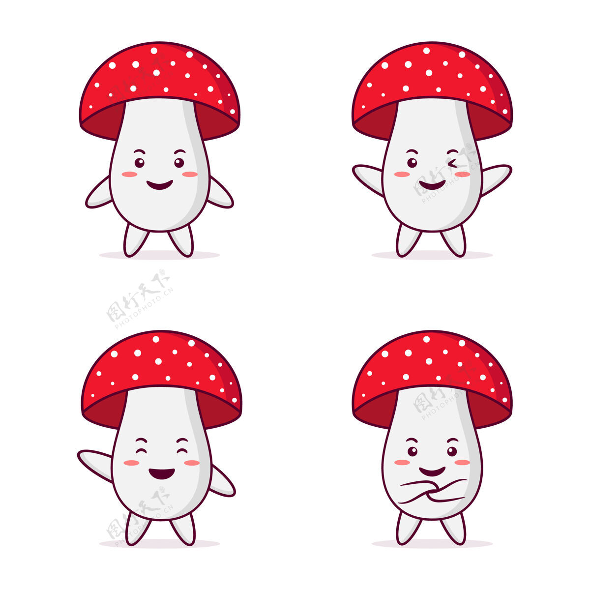 欢呼可爱的mashroom角色有着不同的姿势和表情野性食物蘑菇