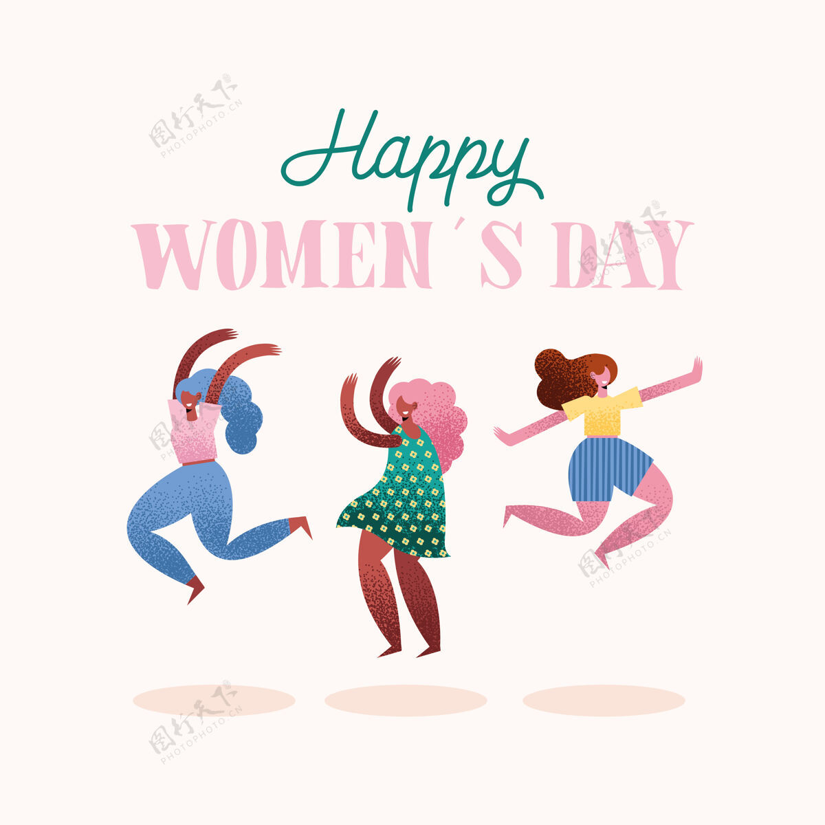 日期快乐的妇女节刻字卡与多样性女孩插图非洲文字春天