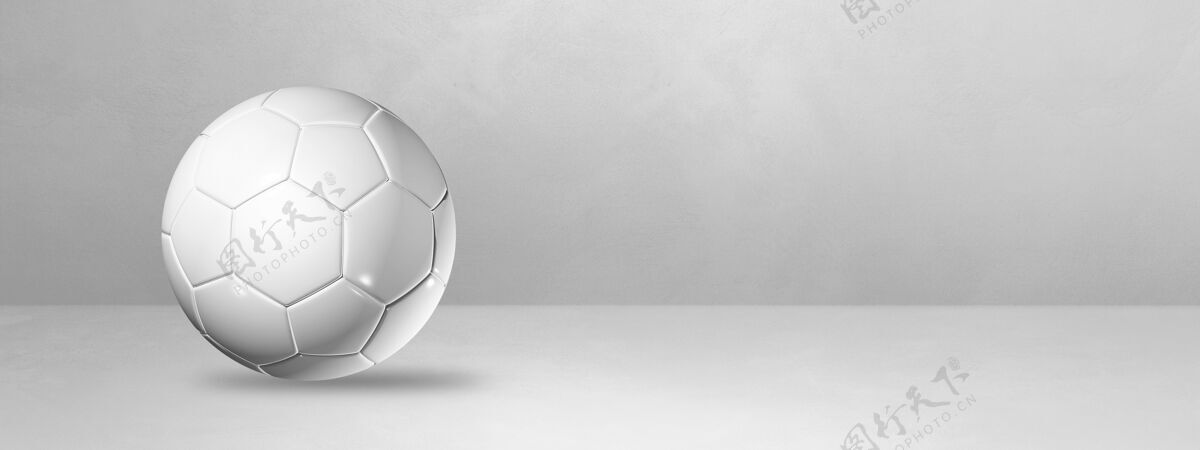 3d白色足球孤立在一个空白的工作室横幅足球场景游戏