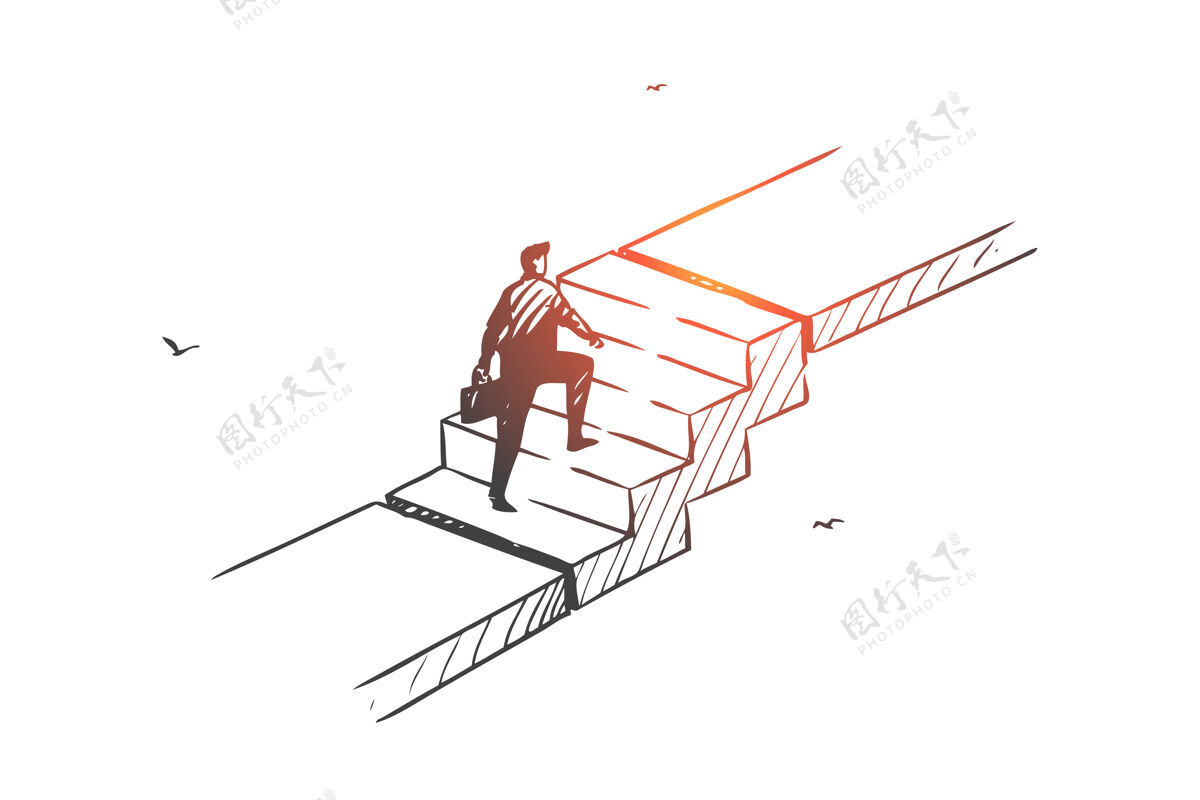 涂鸦个人发展 职业阶梯概念草图说明梯子插图素描
