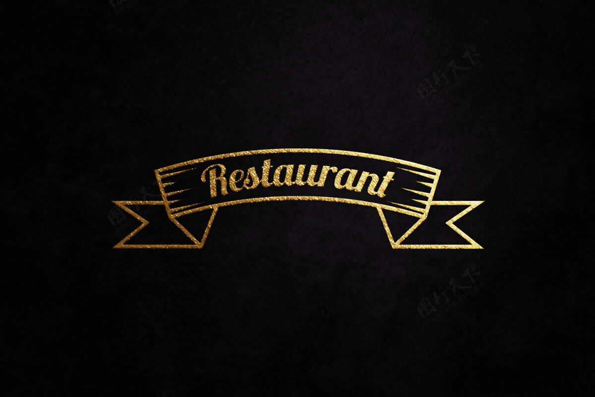 实物模型豪华的金色标志样机上的黑纸餐厅商标金色商标商标实物模型
