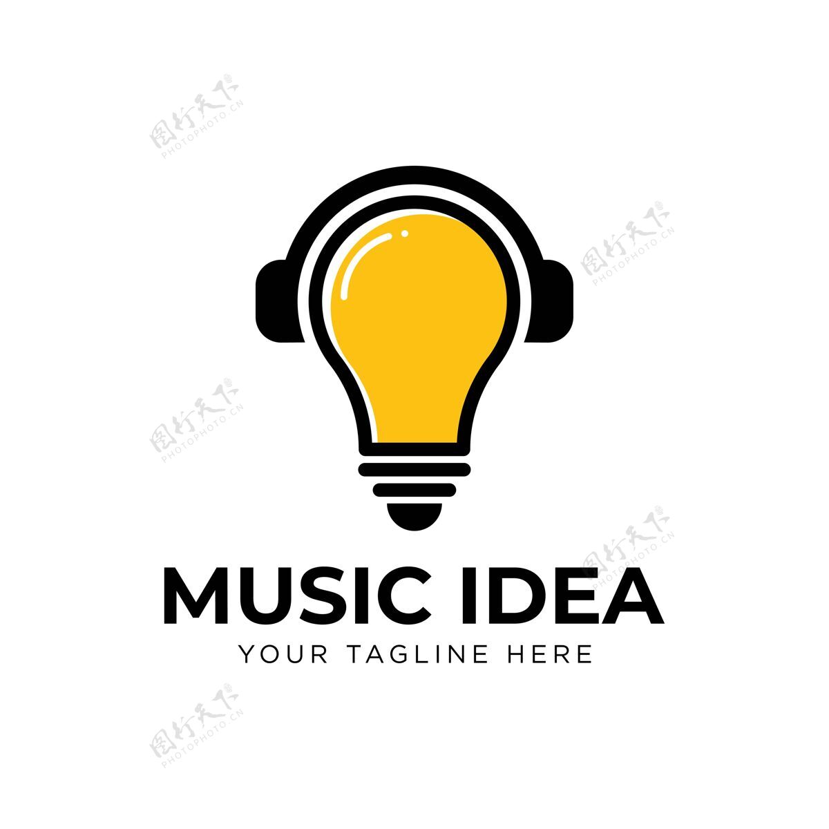 电源耳机灯泡音乐创意标志设计图标灵感头部公司创意