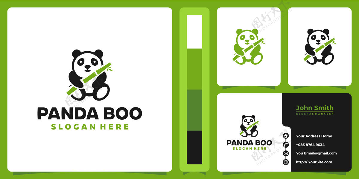 名片熊猫竹可爱的商标与名片设计符号自然哺乳动物