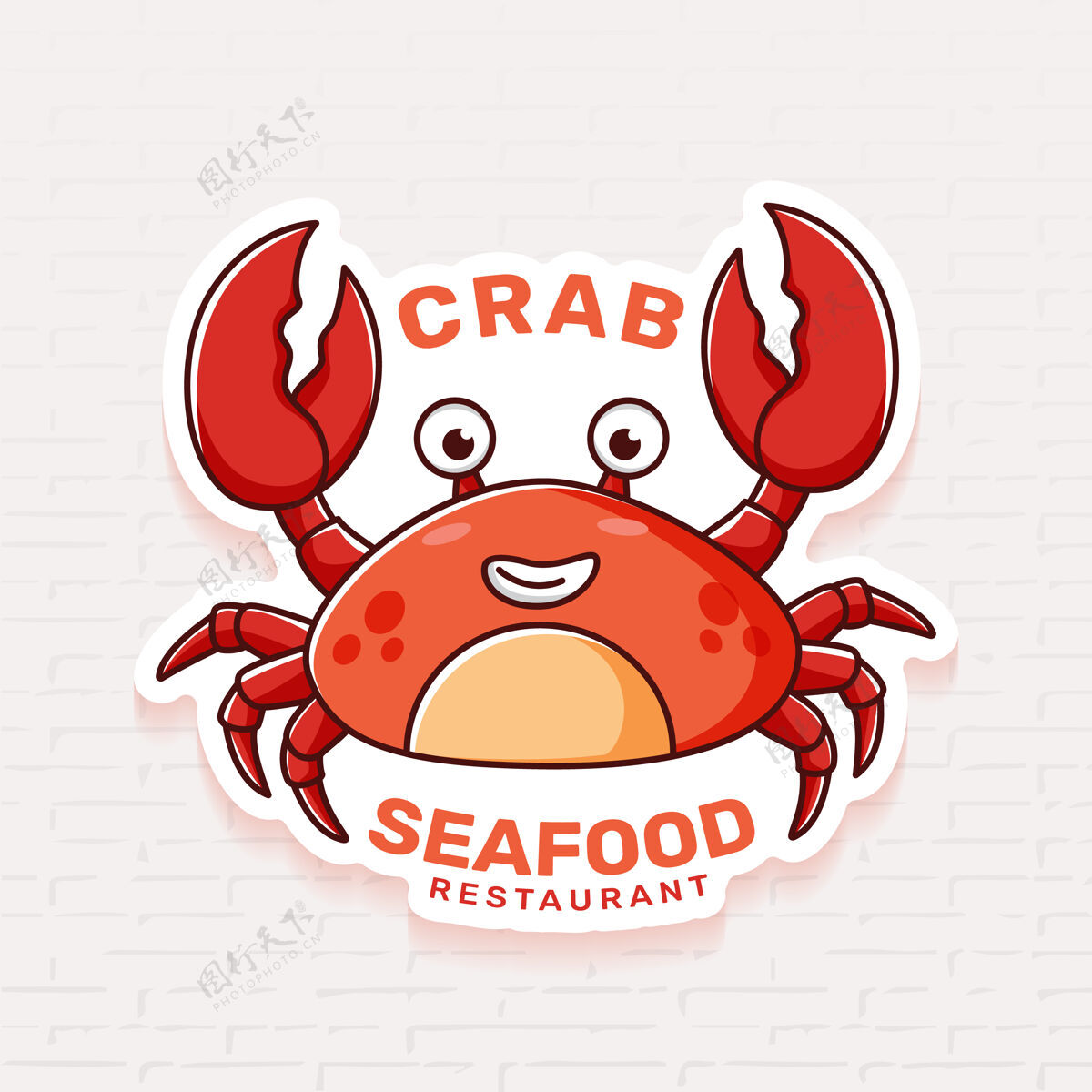 蟹卡通海鲜餐厅标志模板与螃蟹海滩海鲜蟹