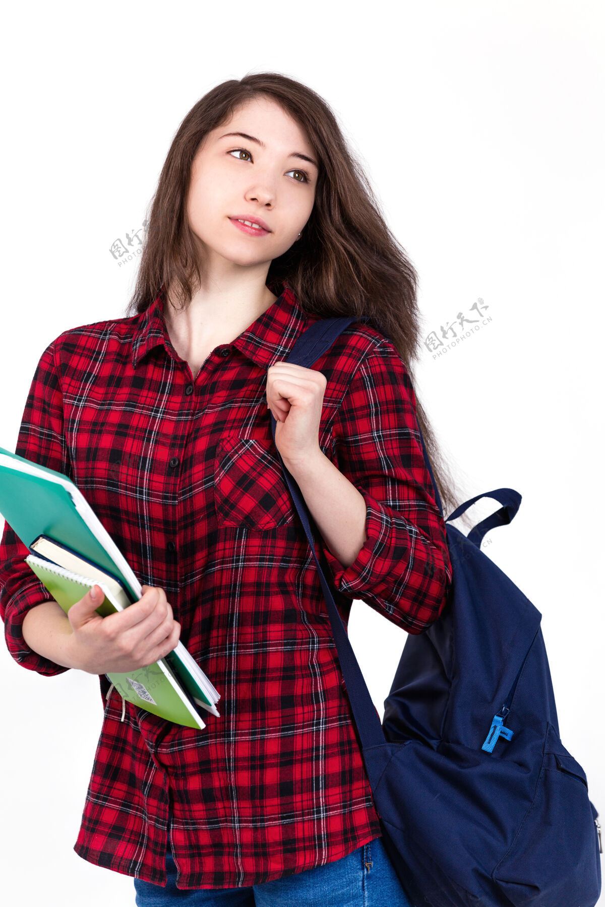 学习漂亮的女生 带着课本和背包的学生孤独职业快乐