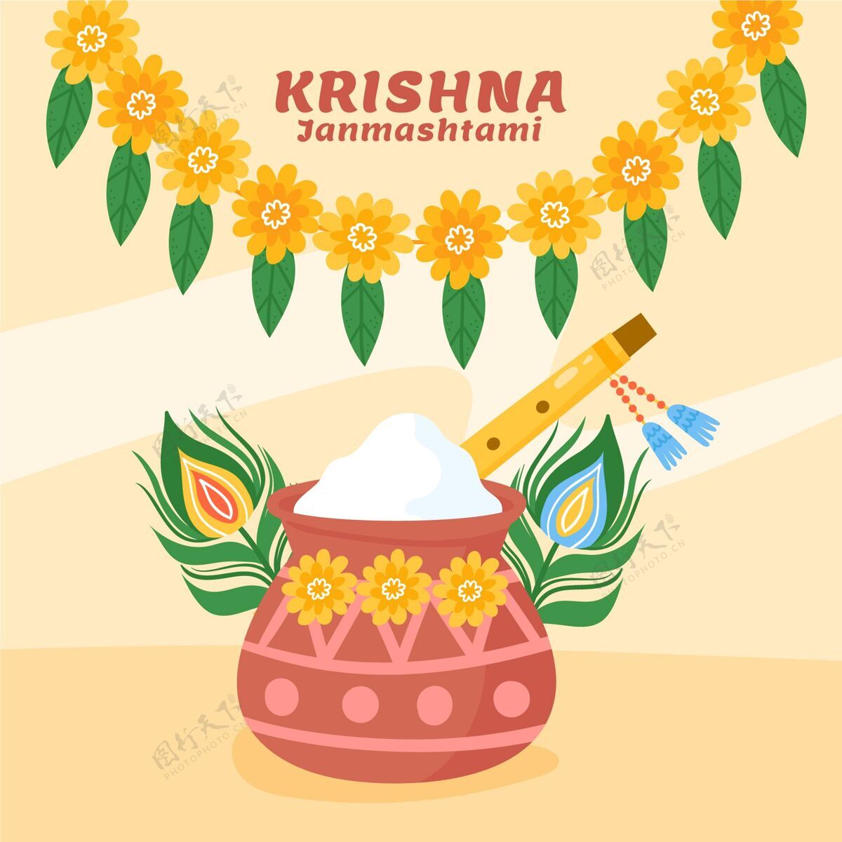 8月31日手绘krishnajanmashtami插图简玛斯塔米活动插画背景