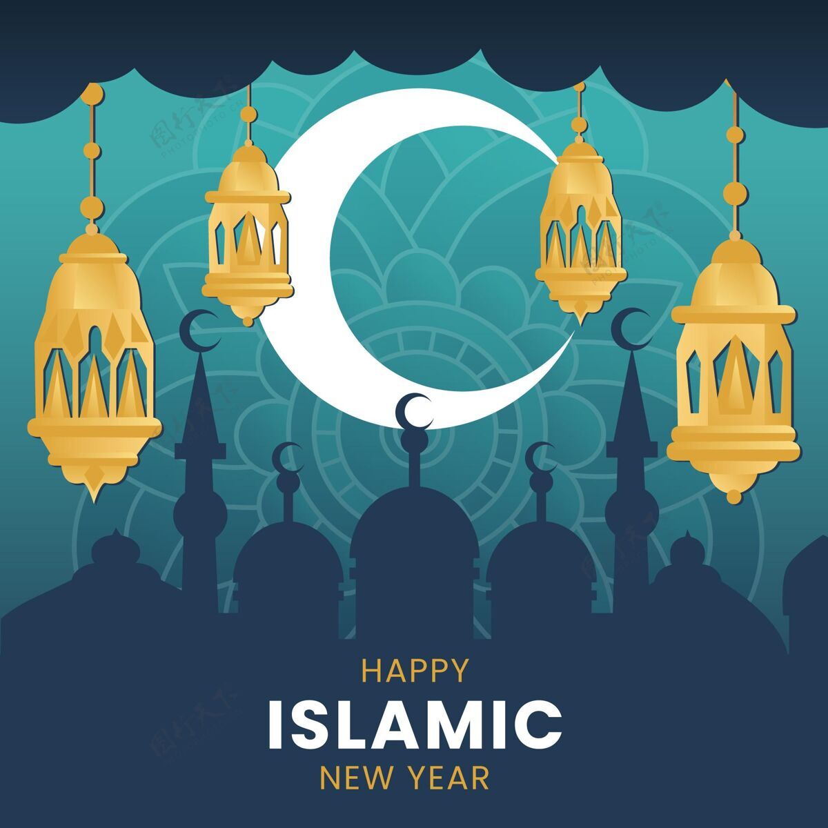 伊斯兰新年快乐新年插画回历新年阿拉伯语新年伊斯兰新年