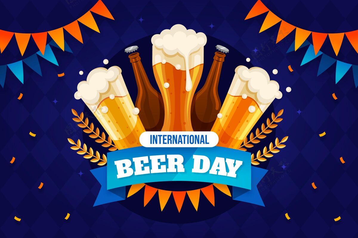 平面设计平面国际啤酒日插画全球啤酒眼镜