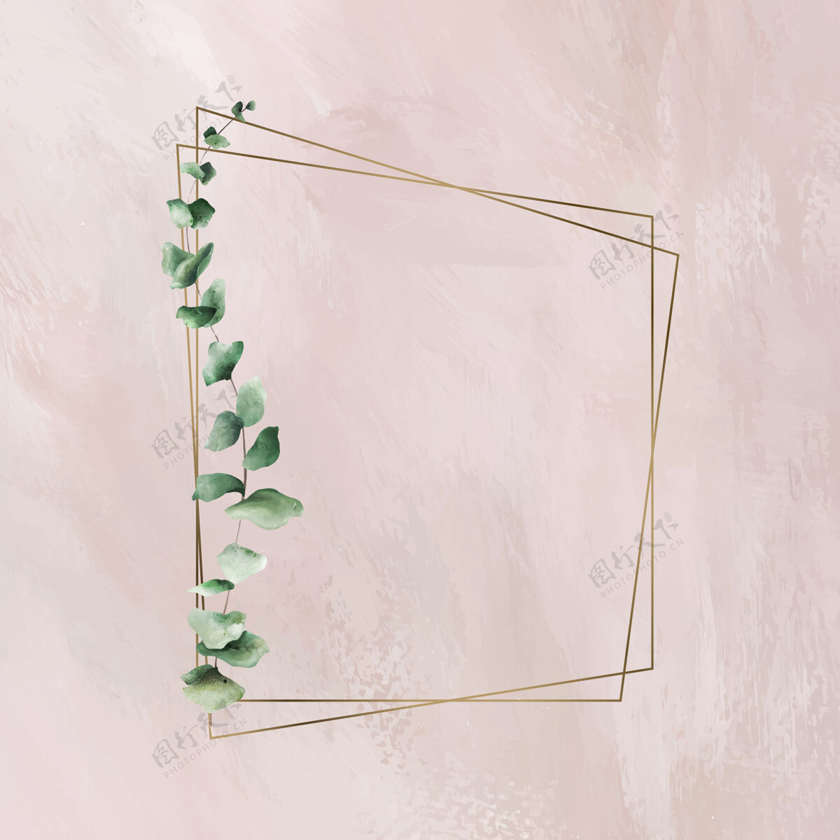 植物手绘桉树叶与梯形金框架手绘装饰桉树