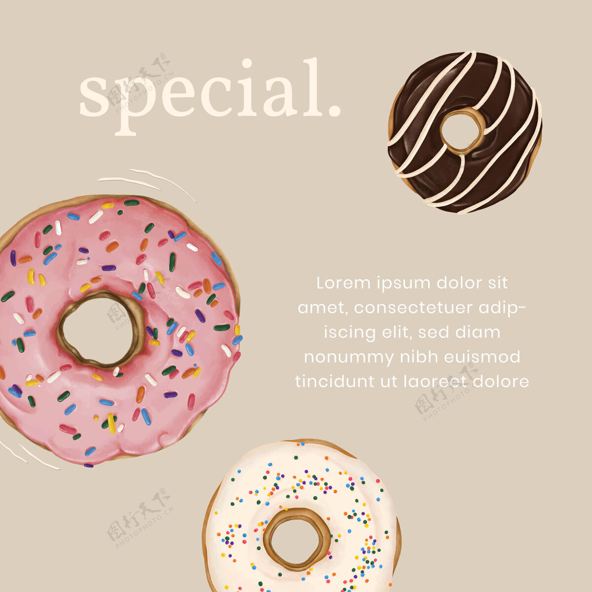 面包店手绘甜甜圈instagram广告模板手绘糕点素描