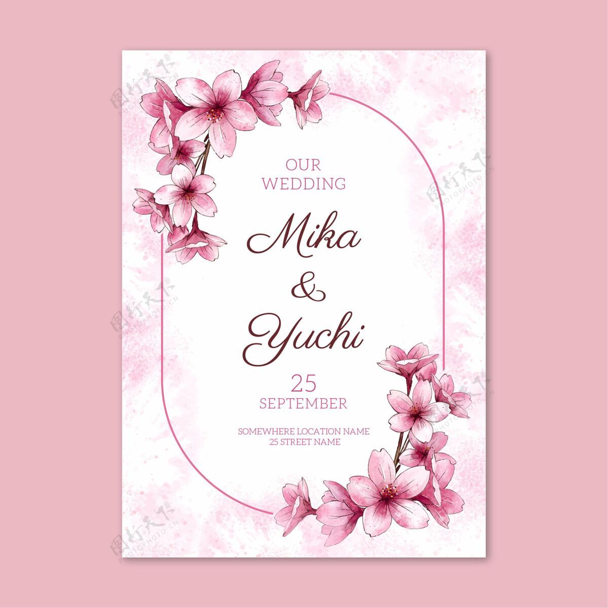 请柬带有花卉图案的结婚卡请柬设计模板庆典活动准备打印