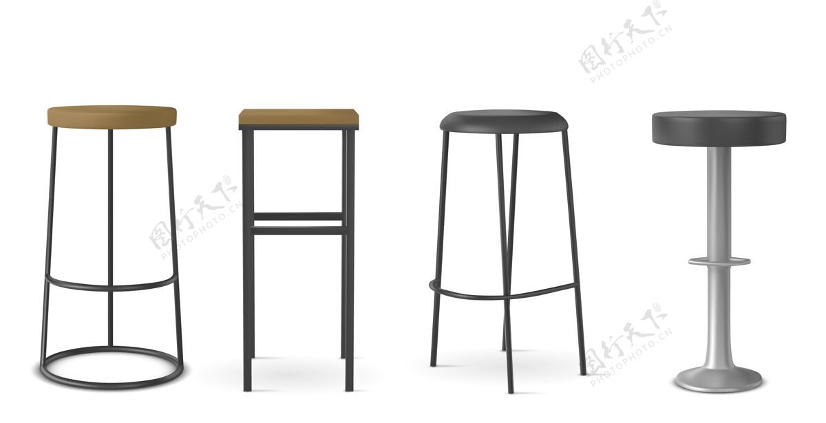 酒吧椅各种形状的椅子逼真的插图集各种形状逼真的插图椅子