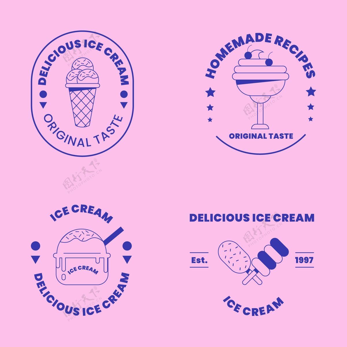 标签线性扁平冰淇淋标签收集收集甜点小吃
