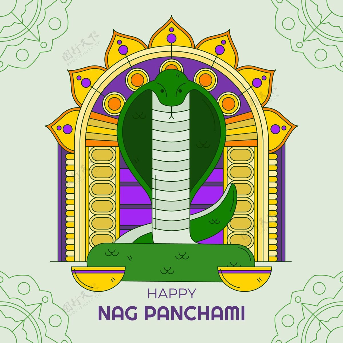 崇拜手绘nagpanchami插图眼镜蛇传统印度教