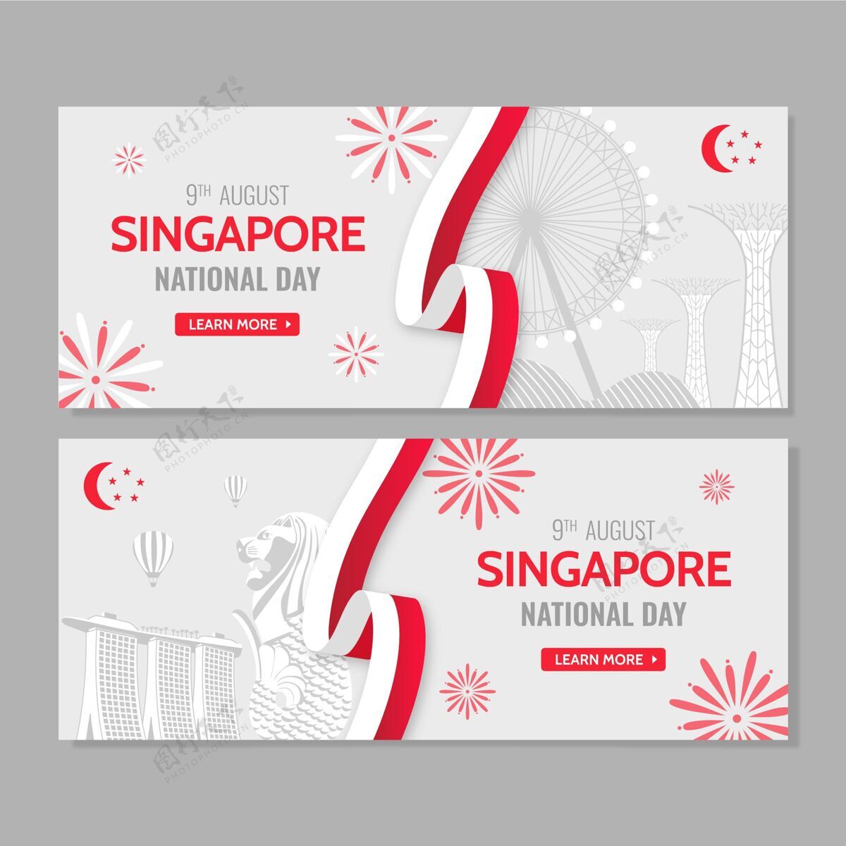 手绘新加坡国庆横幅集横幅新加坡节日