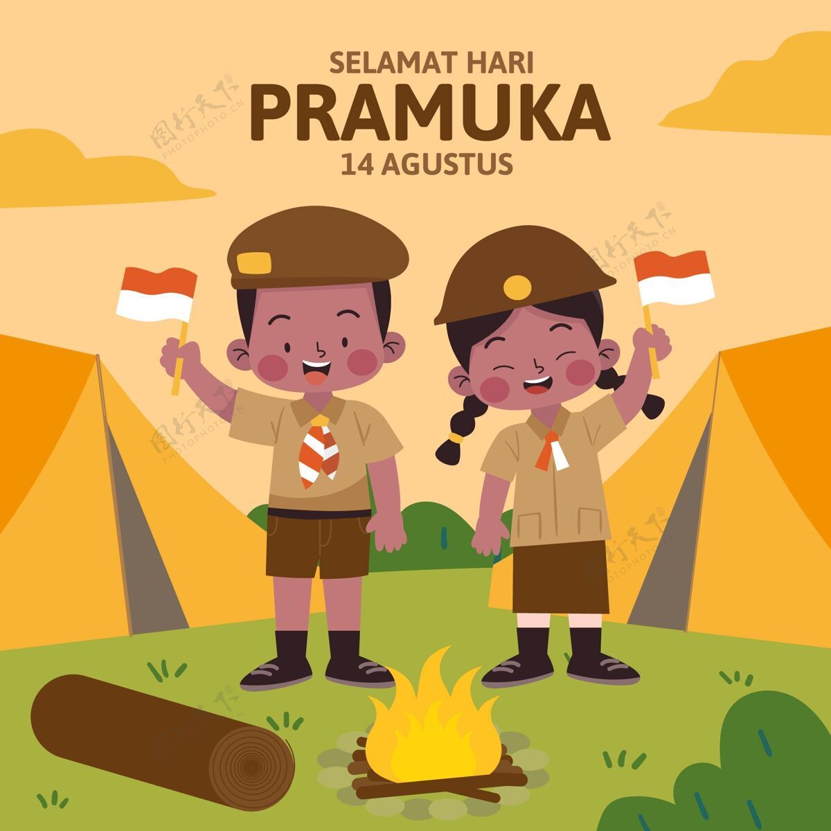 纪念手绘普拉木卡日插图印尼8月14日印尼