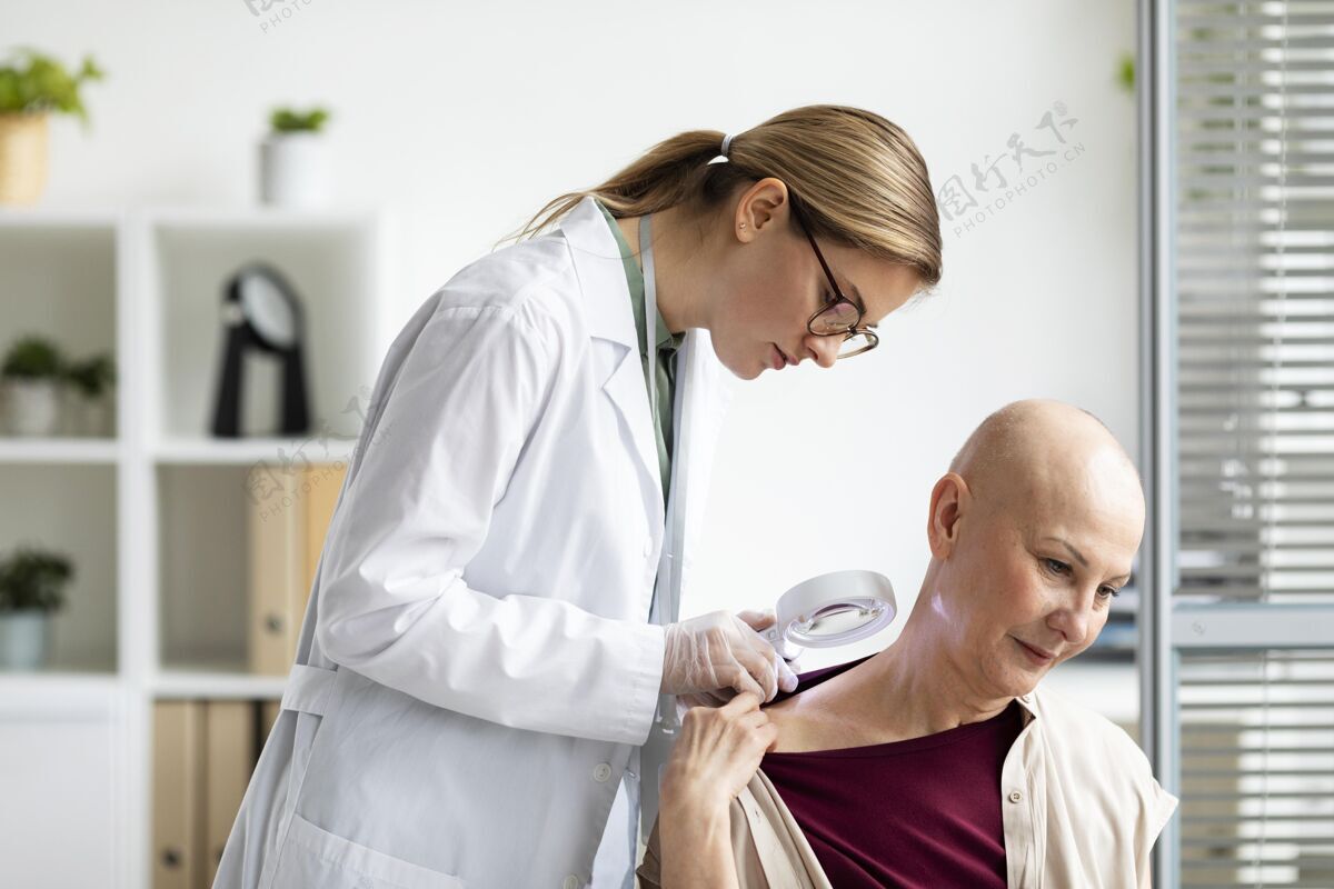 癌症医生正在给一个皮肤癌病人做检查疾病医学医生