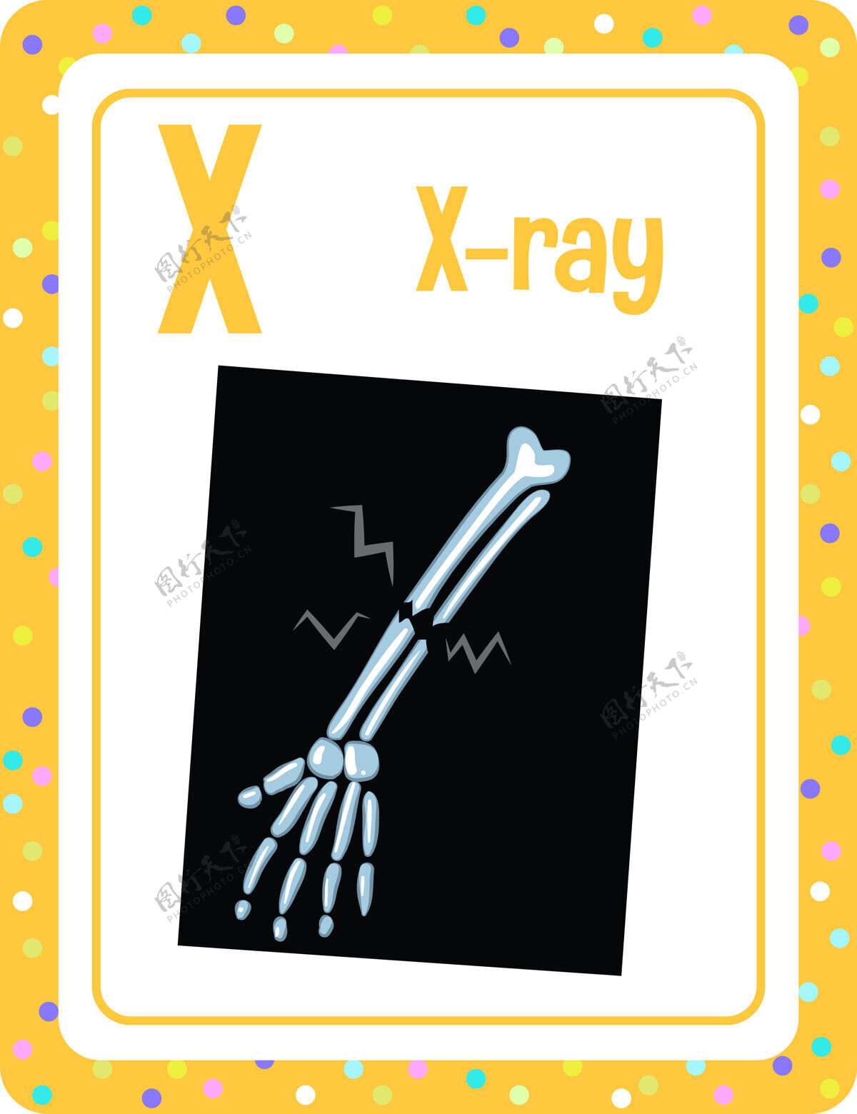 学习字母表抽认卡与字母x射线游戏单词抽认卡