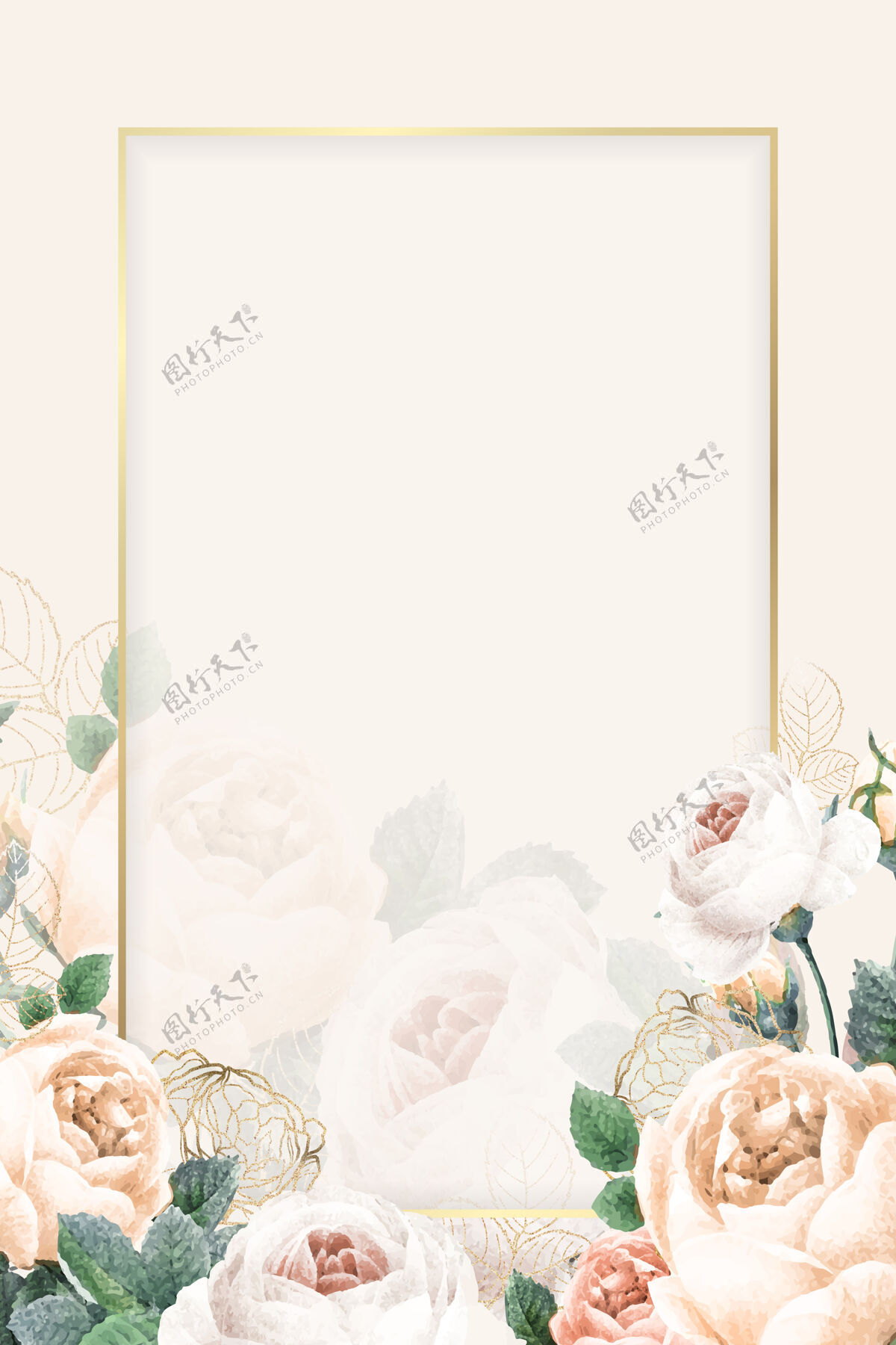 矩形空白的金色矩形框季节玫瑰风格