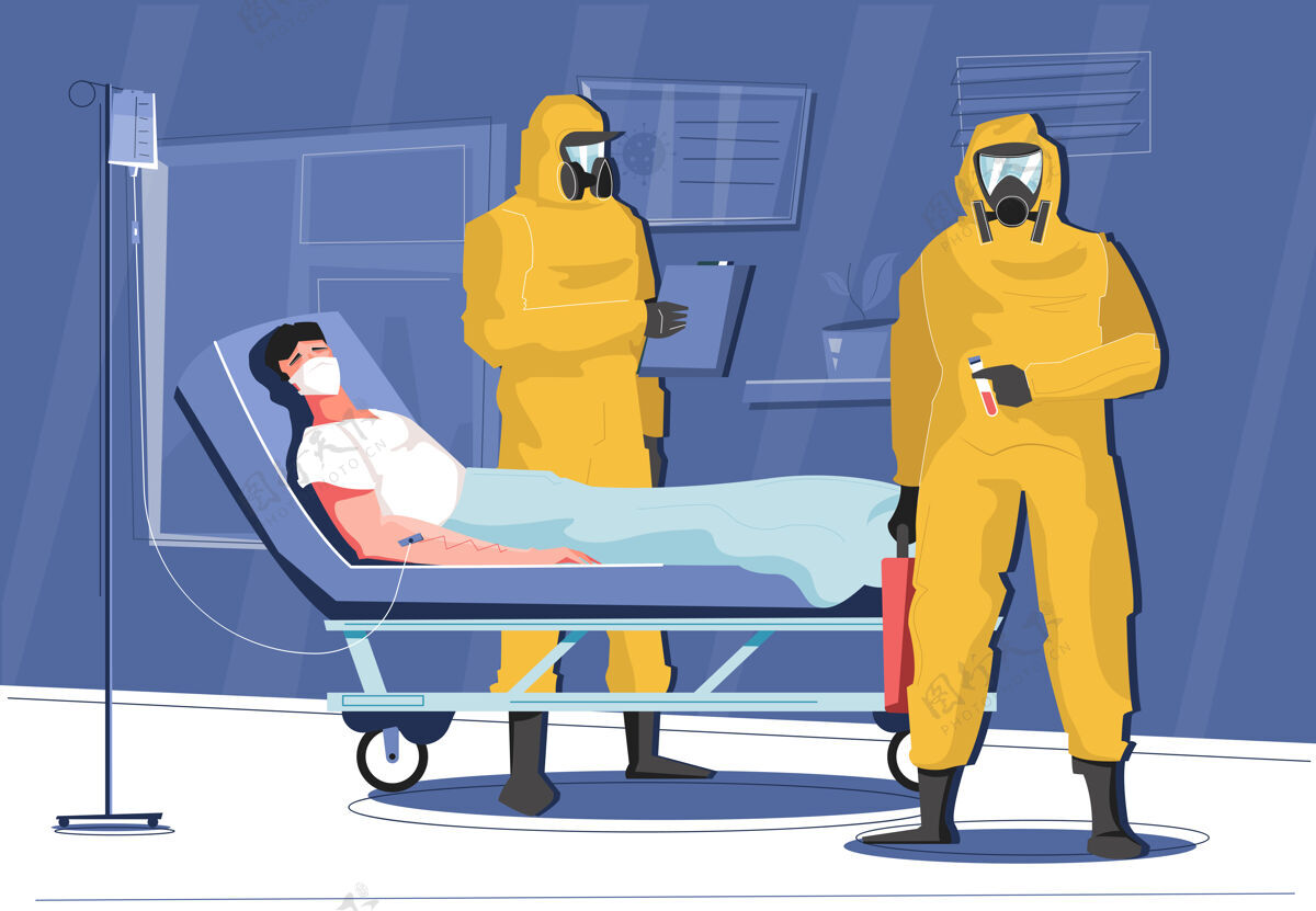 疾病传染病成分与病人和医生在化学套装插图医院传染病病人