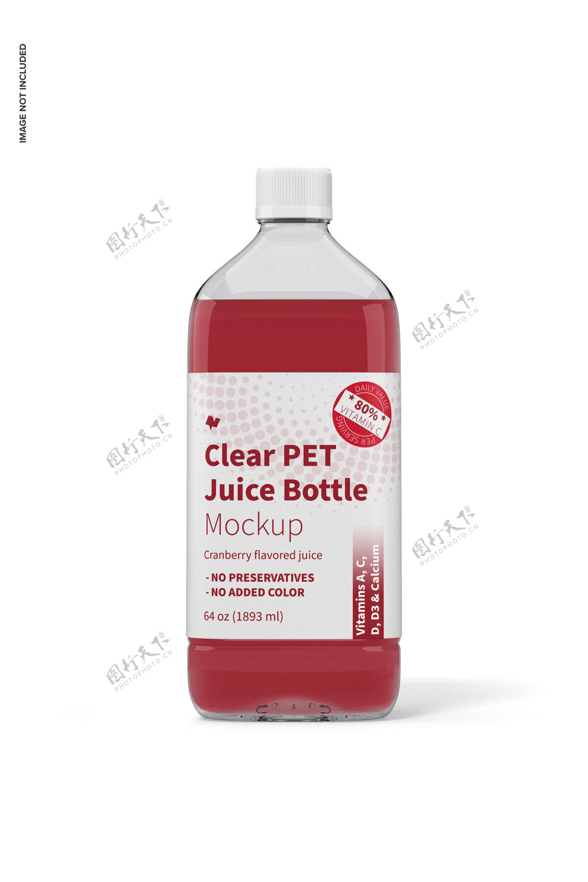 塑料64盎司透明宠物果汁瓶模型 前视图瓶子模型液体
