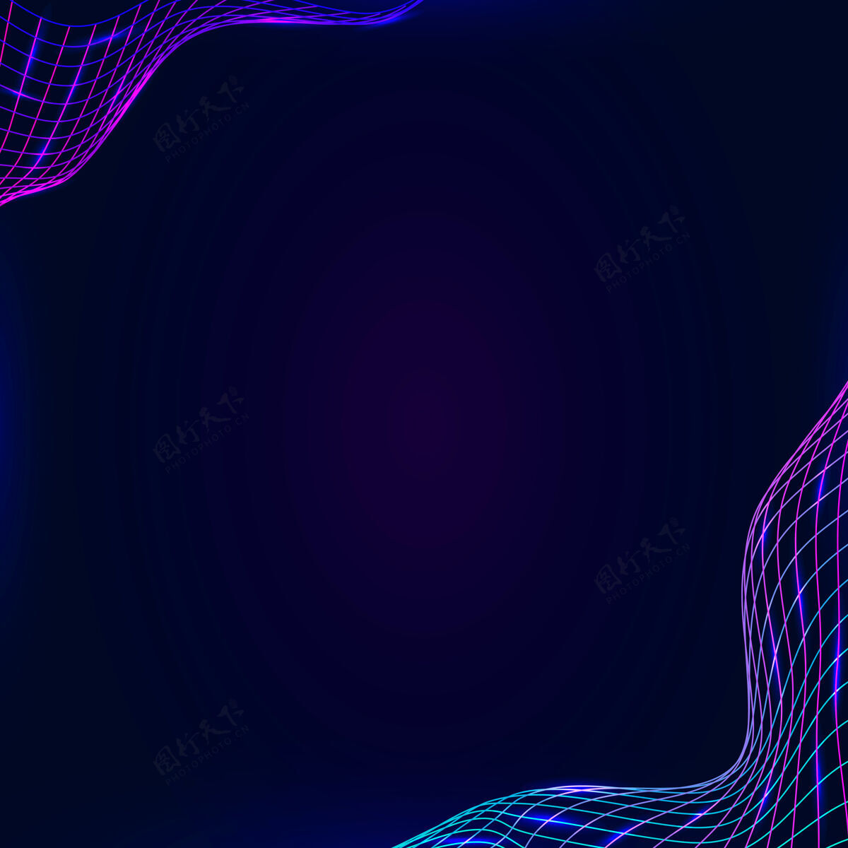 霓虹灯霓虹灯在一个正方形的深紫色的模板波浪边界框架正方形霓虹灯框架