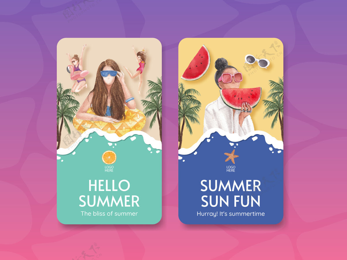 社交媒体夏季海报模板与夏季氛围异国情调快乐热带