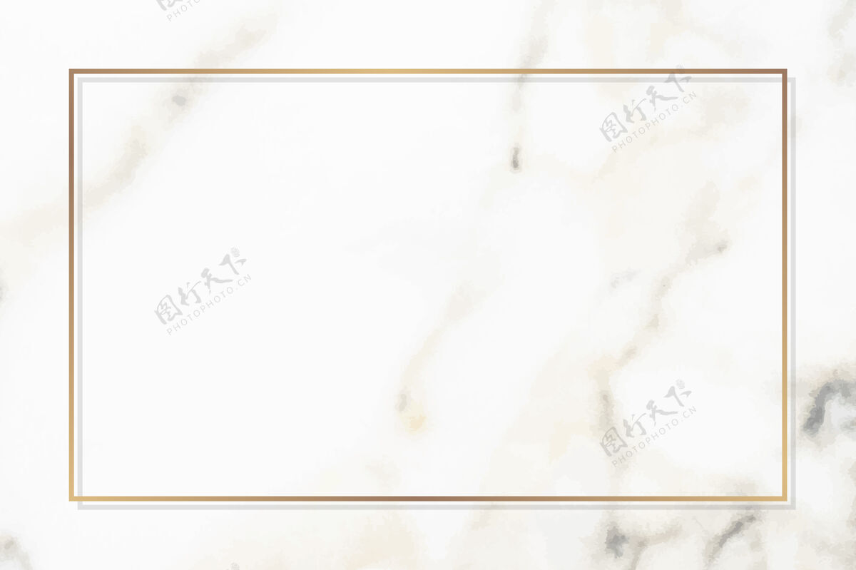 大理石纹理白色大理石上的矩形金框背景徽章空白空间