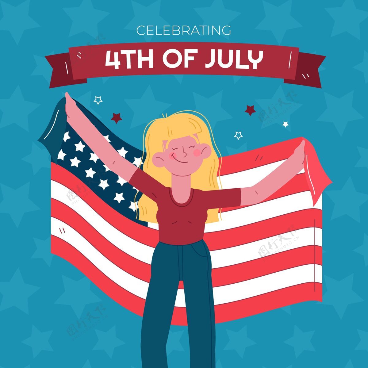 7月4日手绘七月四日独立日插画美国独立日节日