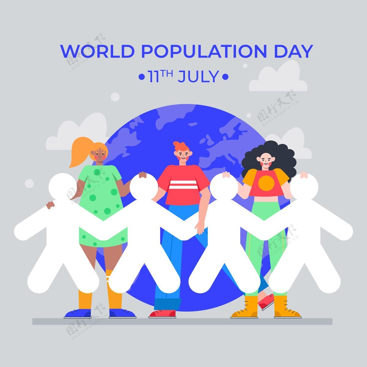 问题世界人口日庆祝插画活动全球平面设计