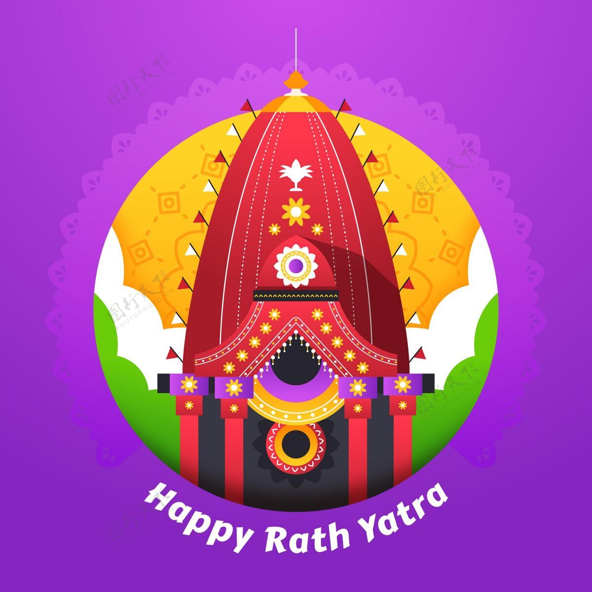 7月12日平面拉思雅特拉庆祝插图平面设计印度教节日