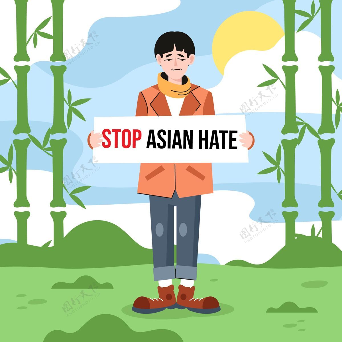 平面设计平停亚洲人讨厌的插图感染流行病疾病
