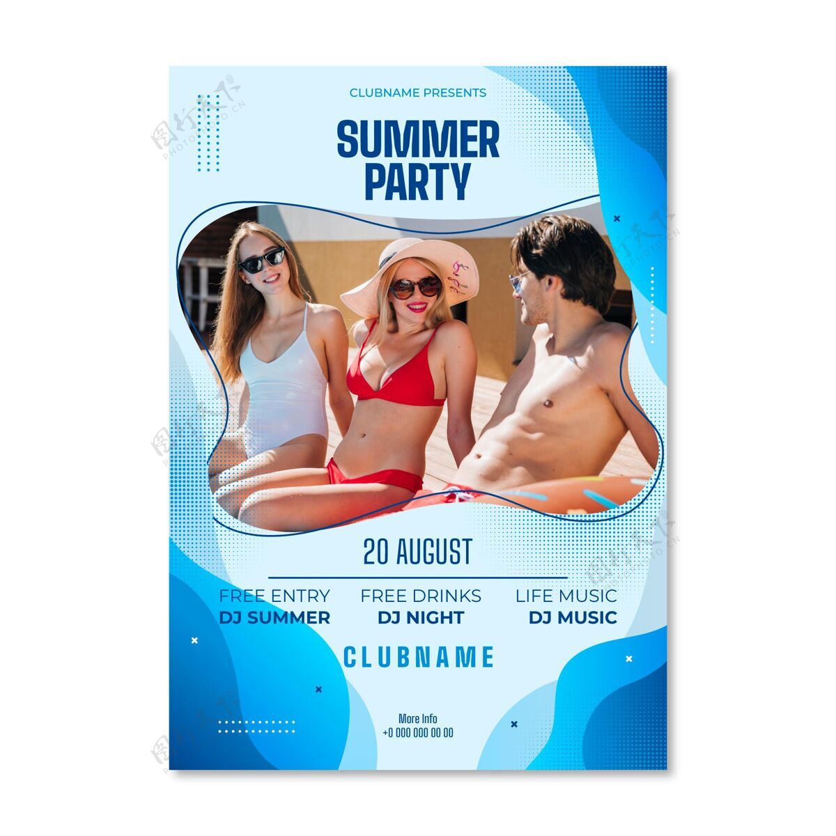 准备打印夏季聚会垂直海报模板在纸与照片风格传单聚会传单纸张样式
