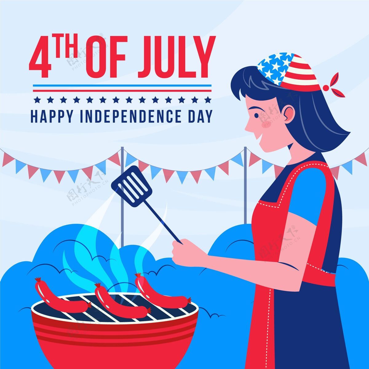纪念七月四日-独立日插画美国独立宣言7月4日快乐