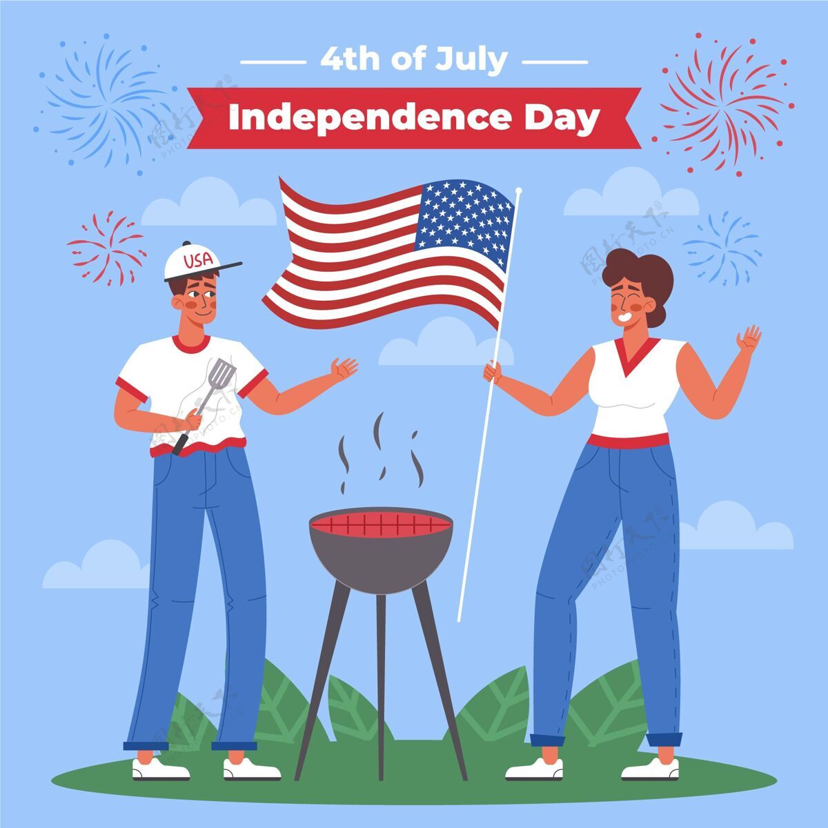 平面设计七月四日-独立日插画美国爱国纪念